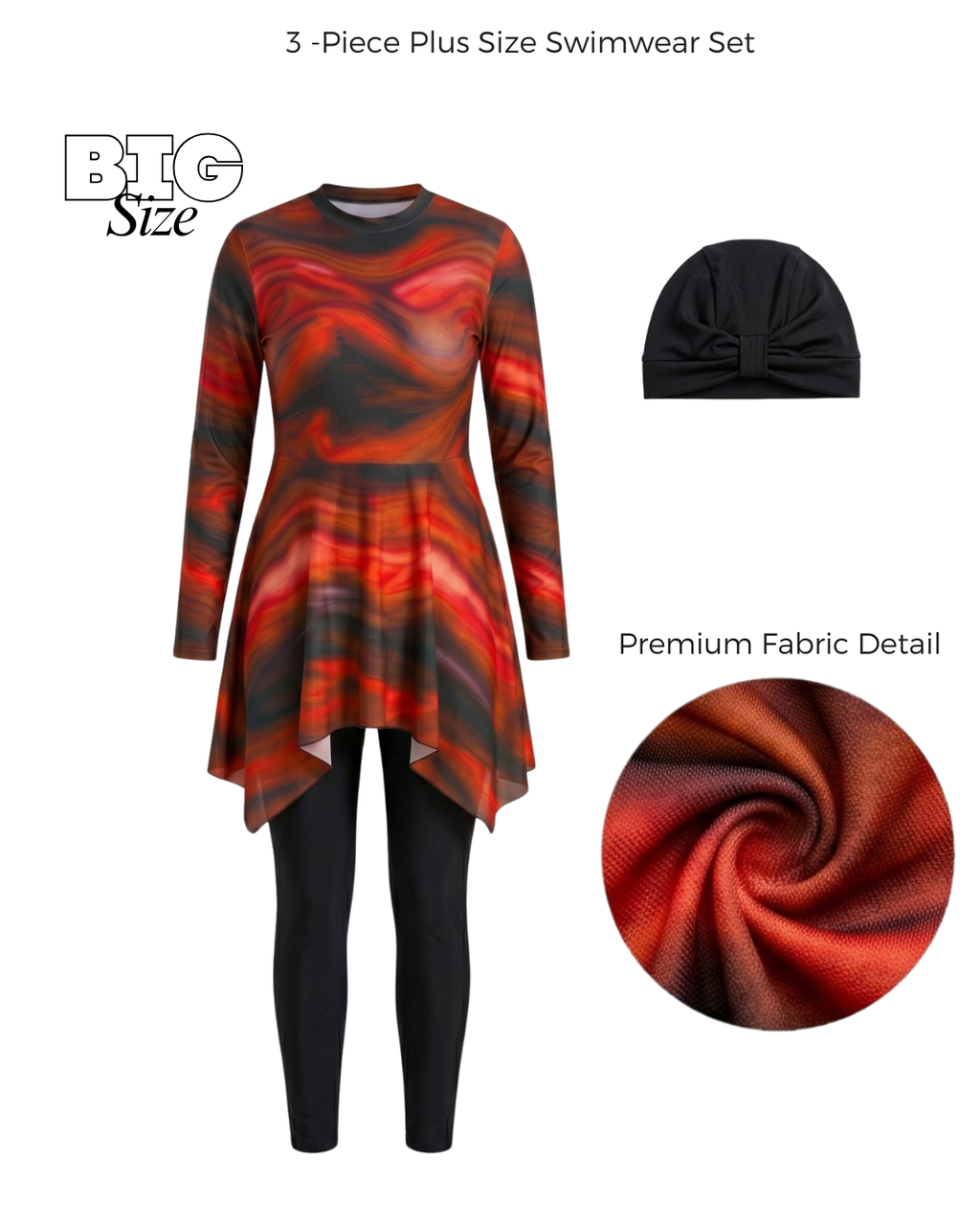Tie-Dye 3-Piece Burkini – Plus Size