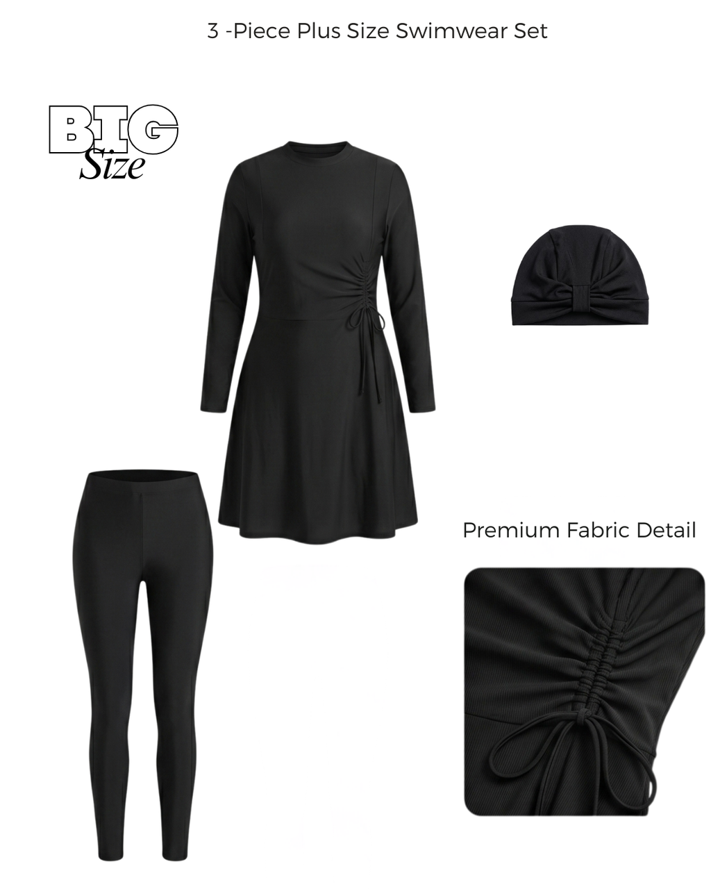 Premium Plus Size Burkini – Solid 3-Piece Set