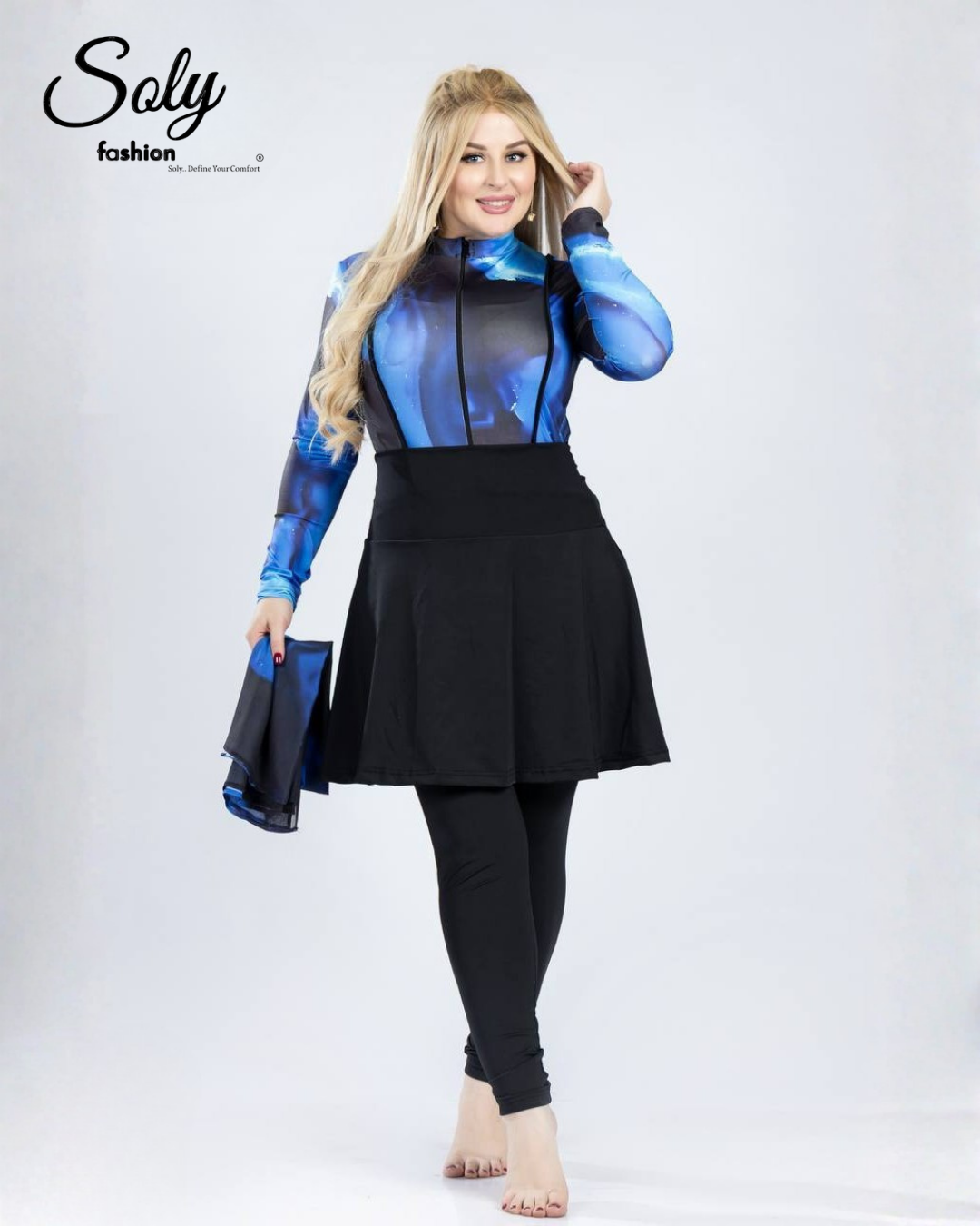 Royal Blue Nebula 5-Piece Burkini - Complete Luxury Modest Swimwear Set