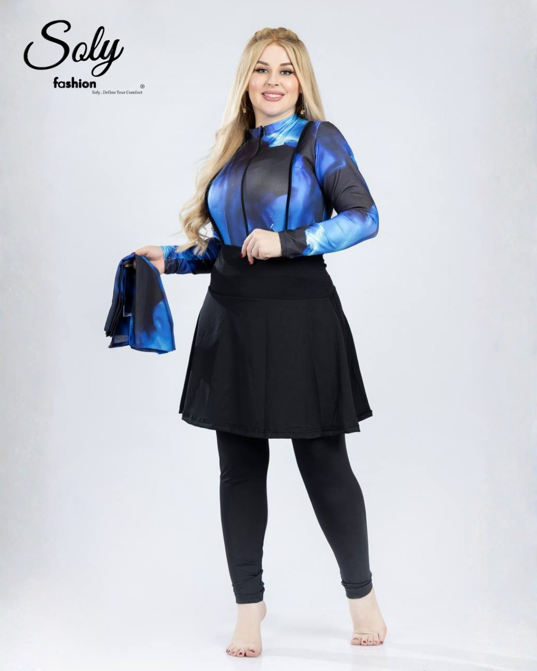 Royal Blue Nebula 5-Piece Burkini - Complete Luxury Modest Swimwear Set
