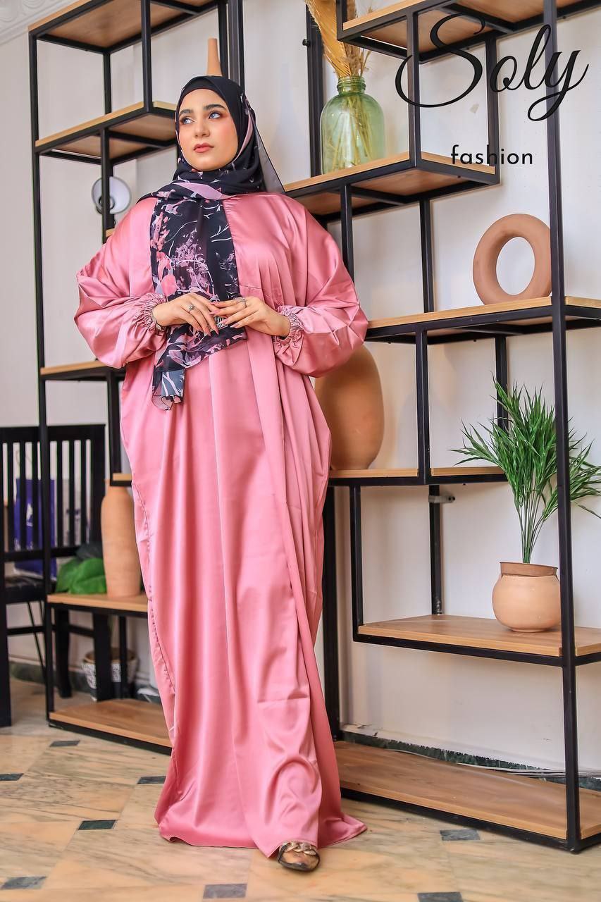 Luxury Women's Satin Abaya & Chiffon Scarf