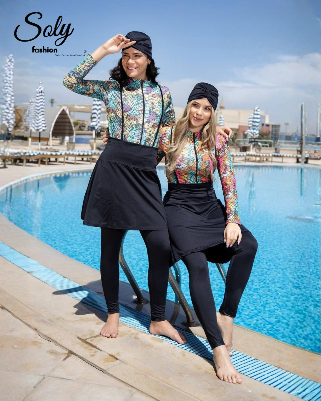 Abstract Colorful Burkini - 4-Piece Modest Swimwear