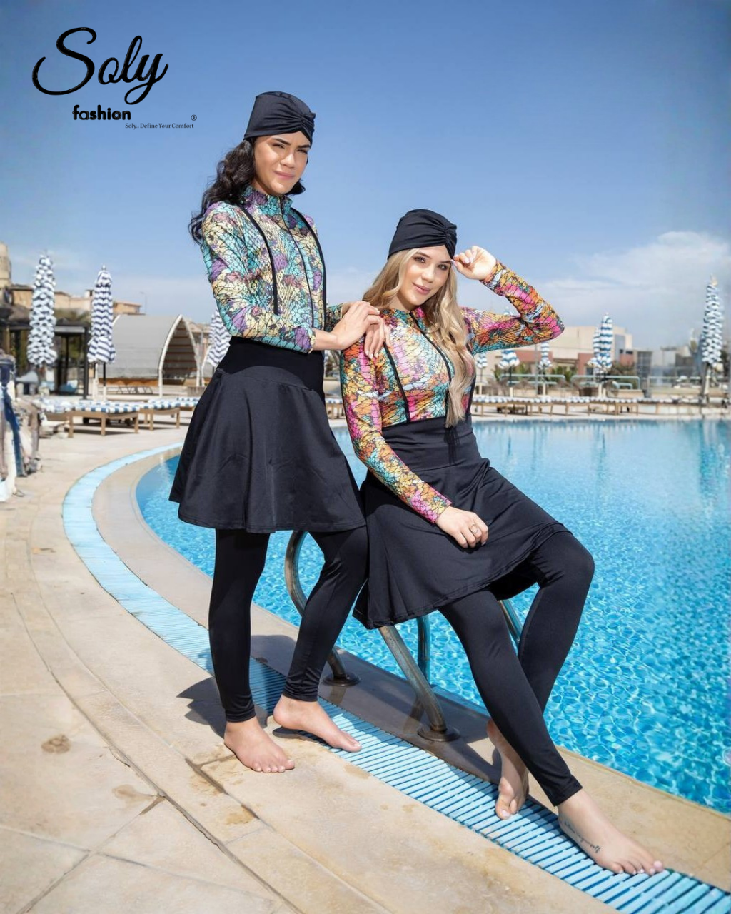 Stained Glass Vibrant Burkini - 4-Piece Modest Swimsuit