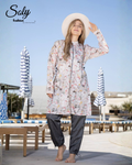 Soft Pastel Floral 3-Piece Burkini - Long Tunic Modest Swimsuit with Adjustable Pants