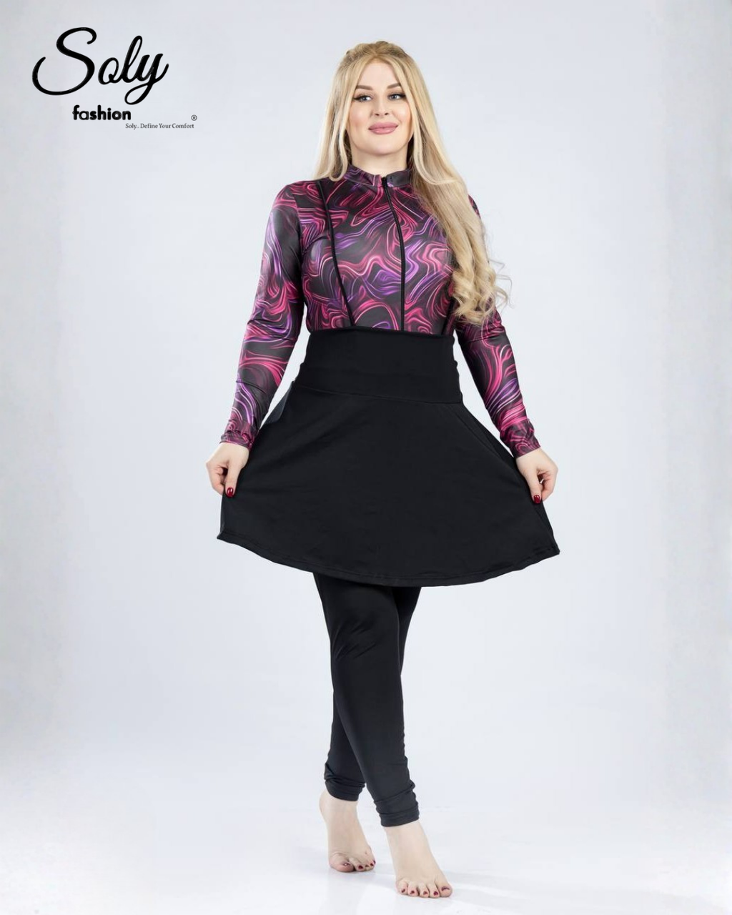 Purple Swirl Marble 5-Piece Burkini - Luxury Modest Swimwear