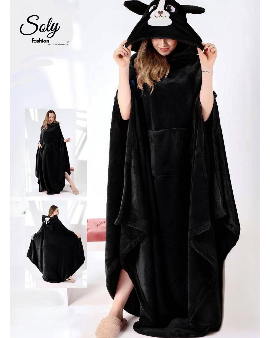 Long Polar & Chenille Blanket Hoodie