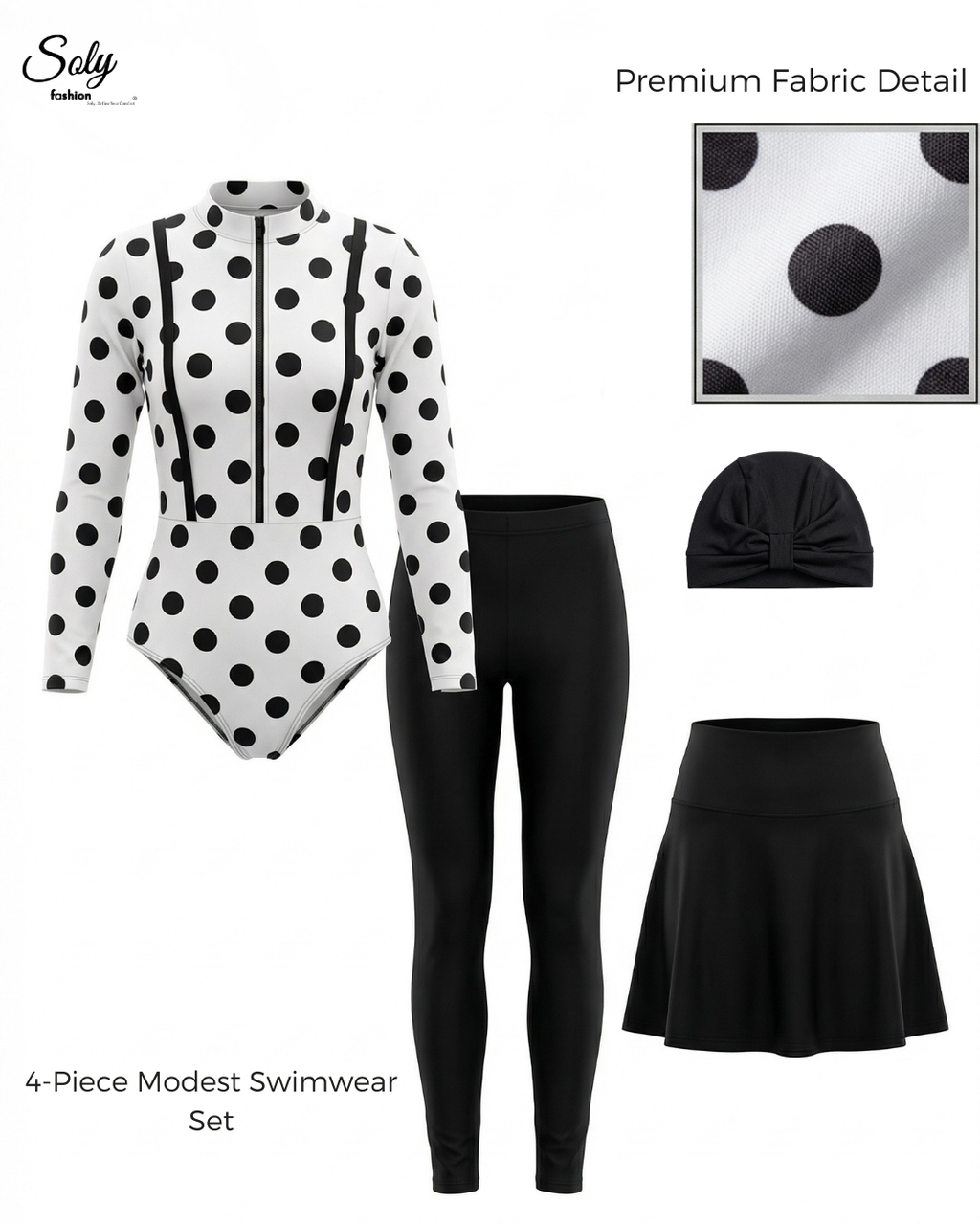 Polka Dot Print Burkini - Classic Modest Swimwear