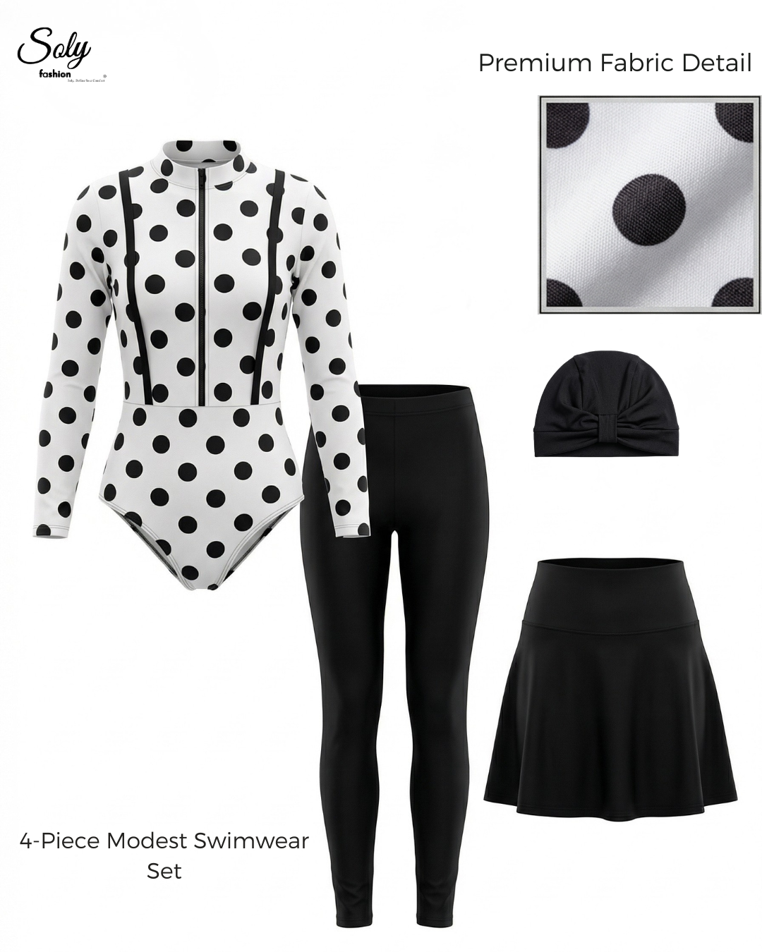 Polka Dot Print Burkini - Classic Modest Swimwear