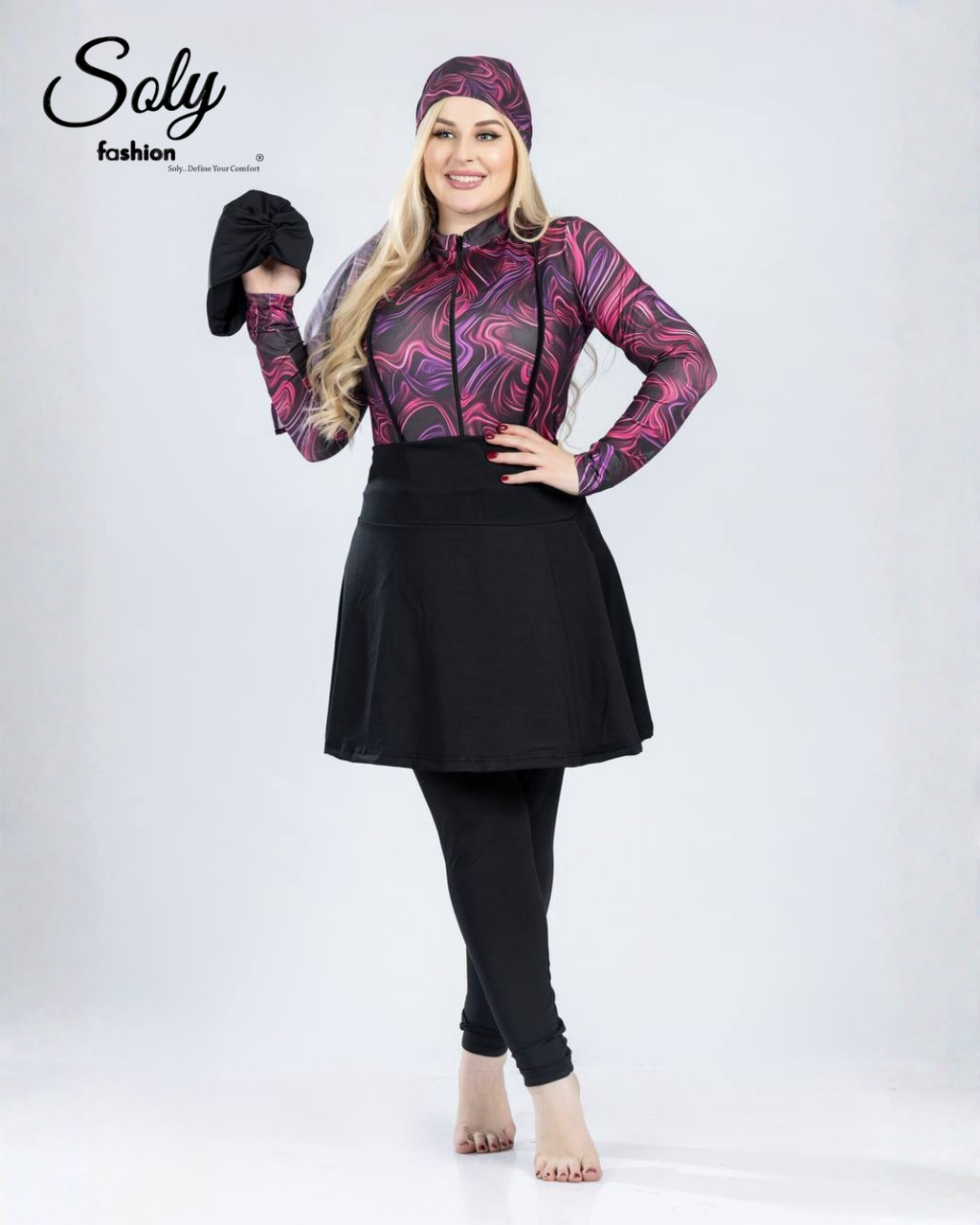 Purple Swirl Marble 5-Piece Burkini - Luxury Modest Swimwear