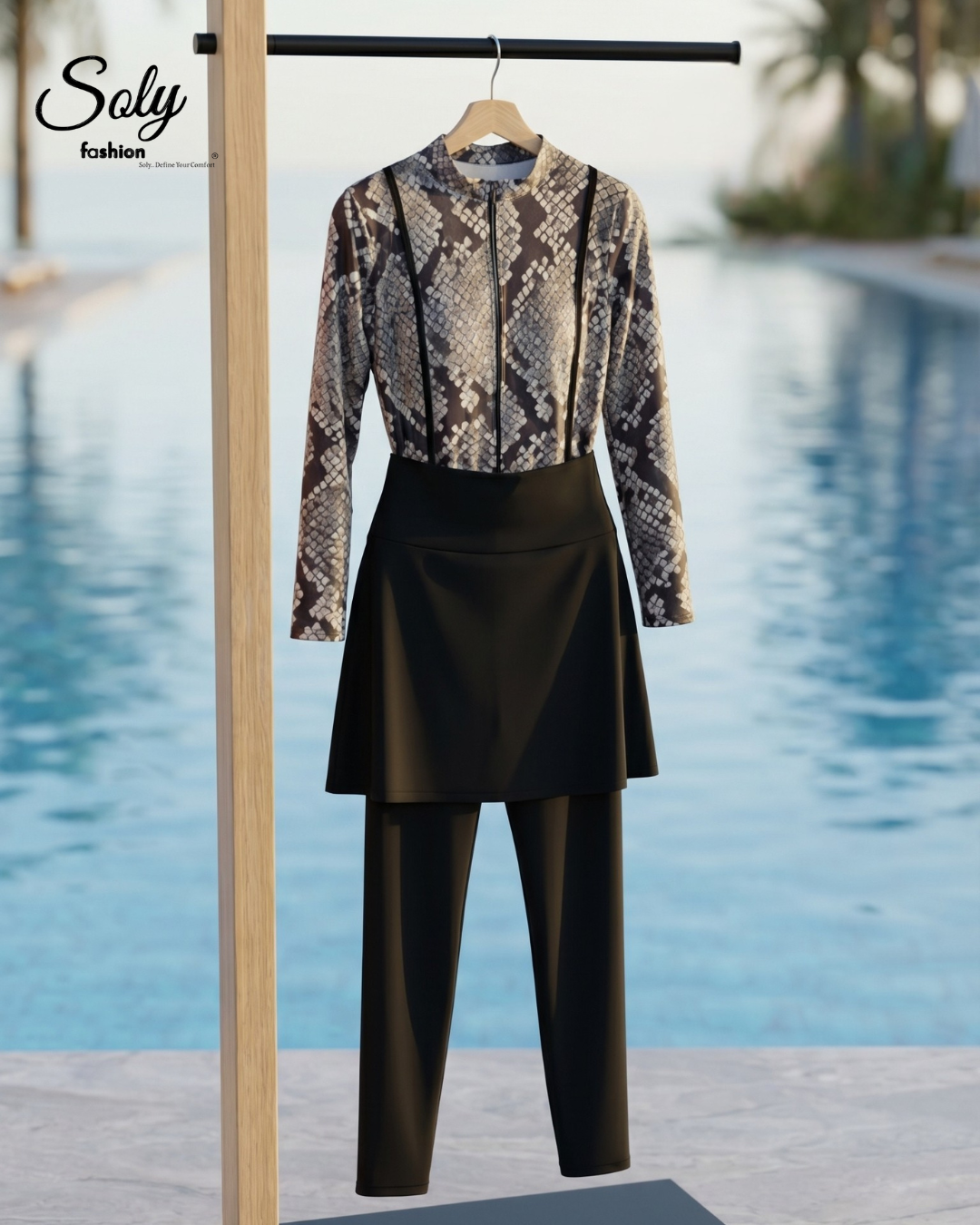 Snakeskin Print Burkini - Modest 4-Piece Swimsuit
