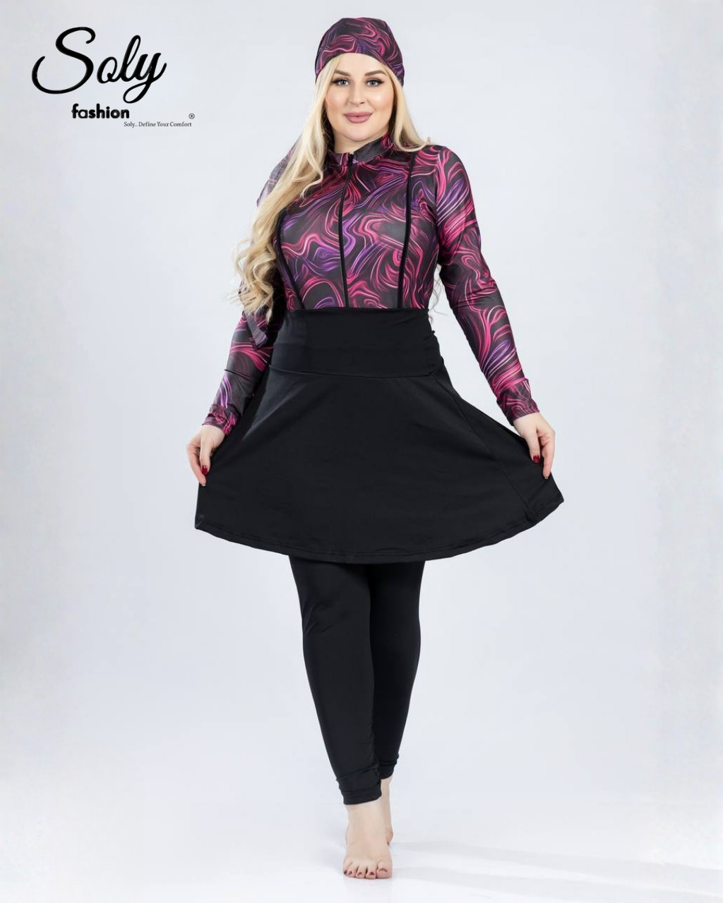 Purple Swirl Marble 5-Piece Burkini - Luxury Modest Swimwear