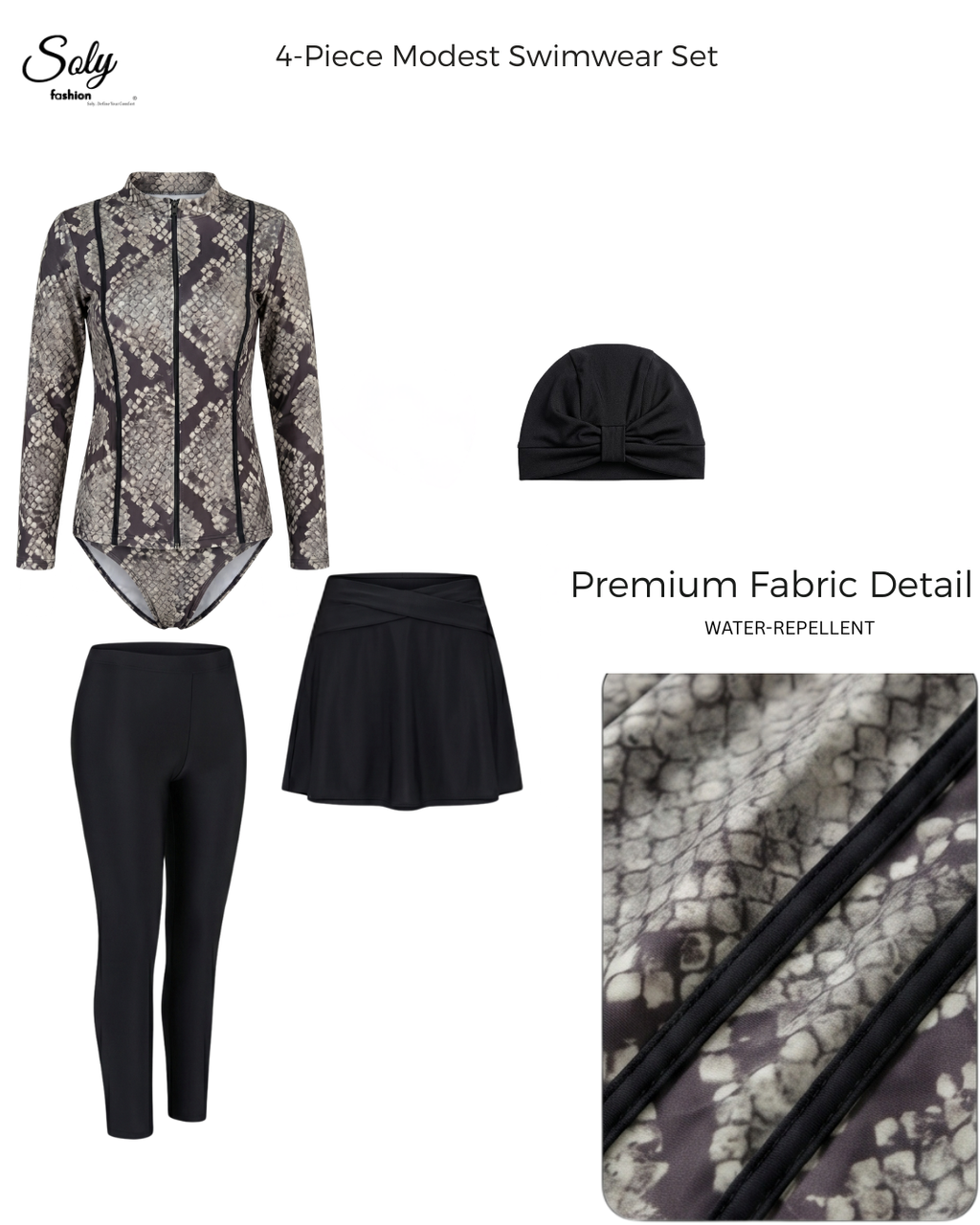 Snakeskin Print Burkini - Modest 4-Piece Swimsuit