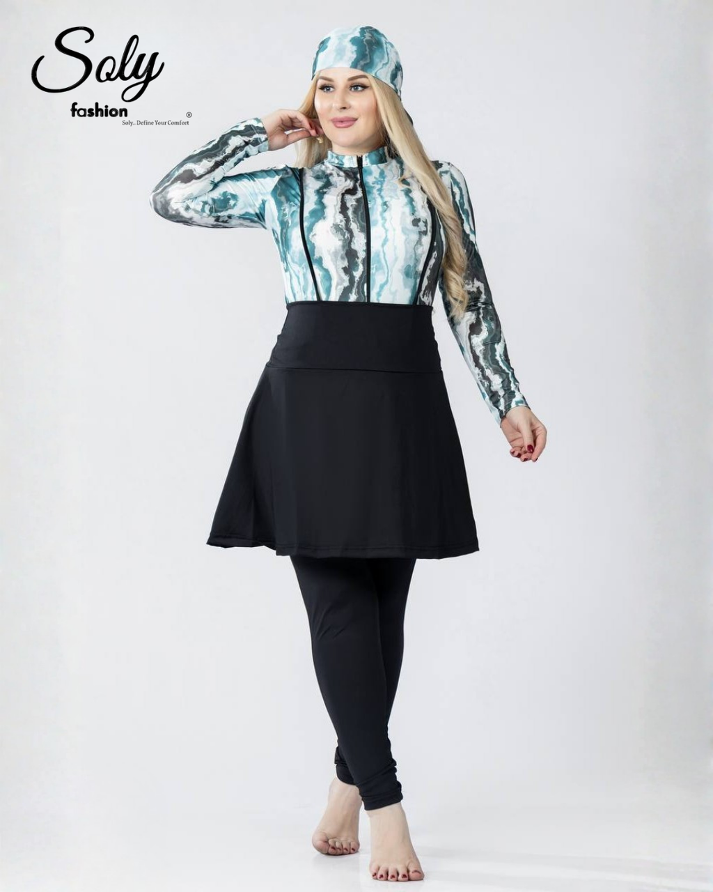 Turquoise Marble 5-Piece Burkini - Luxury Modest Swimsuit