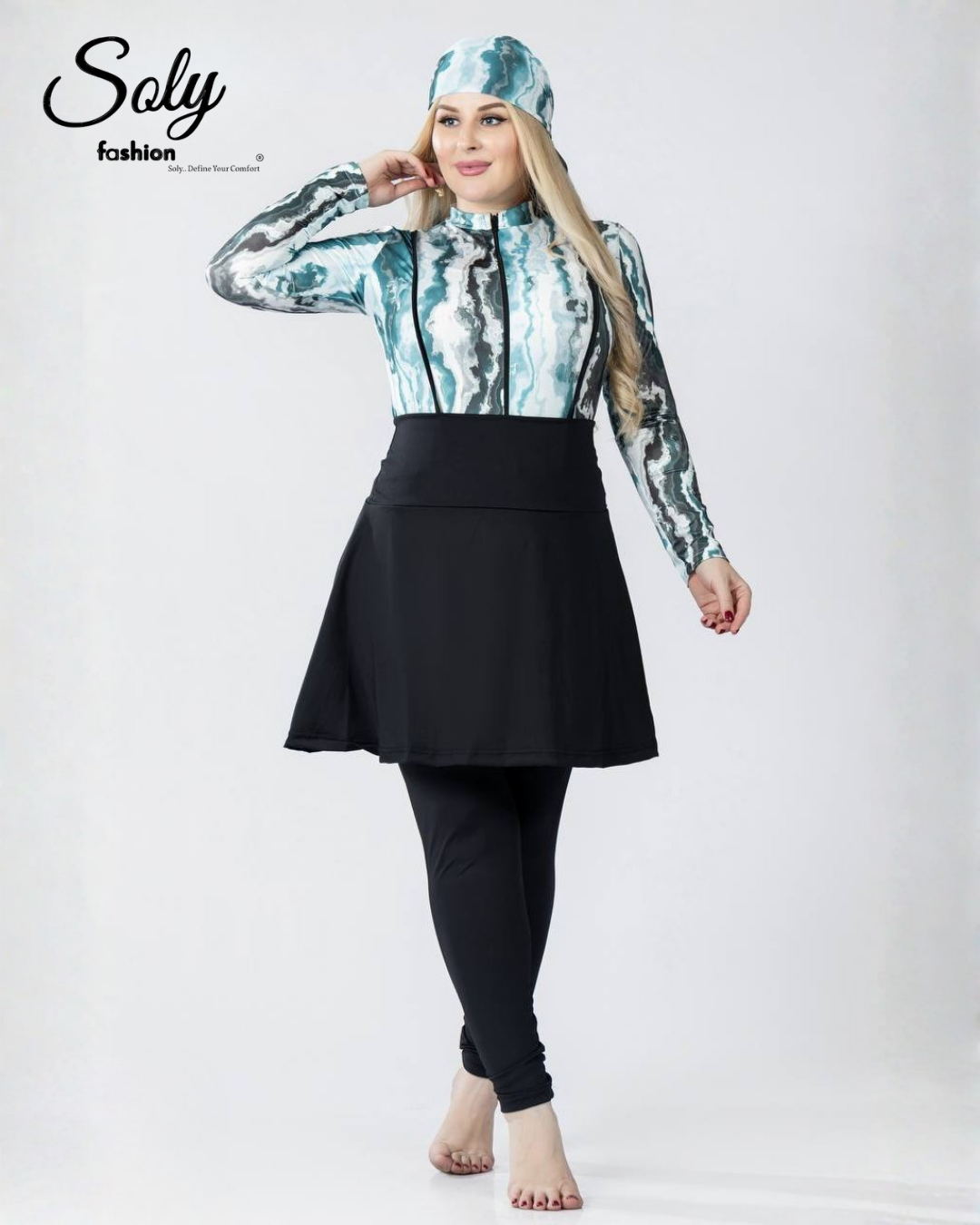 Turquoise Marble 5-Piece Burkini - Luxury Modest Swimsuit