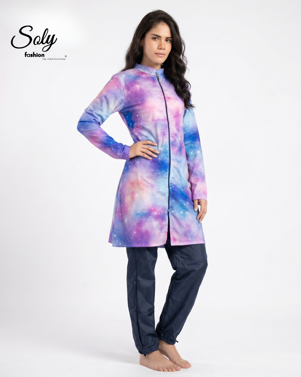 Galaxy Star 3-Piece Burkini - Modest Long Tunic Swimsuit with Adjustable Pants
