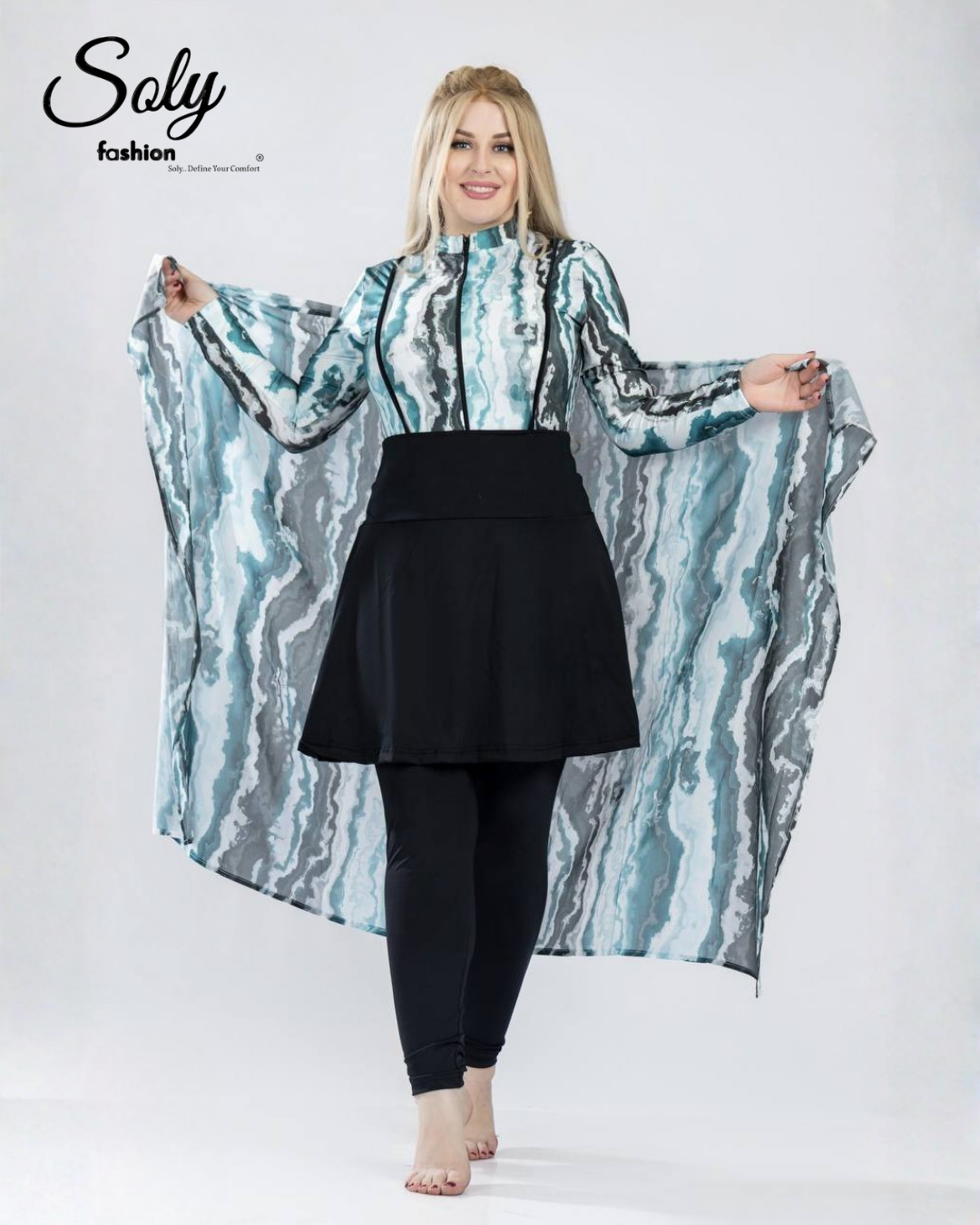 Turquoise Marble 5-Piece Burkini - Luxury Modest Swimsuit