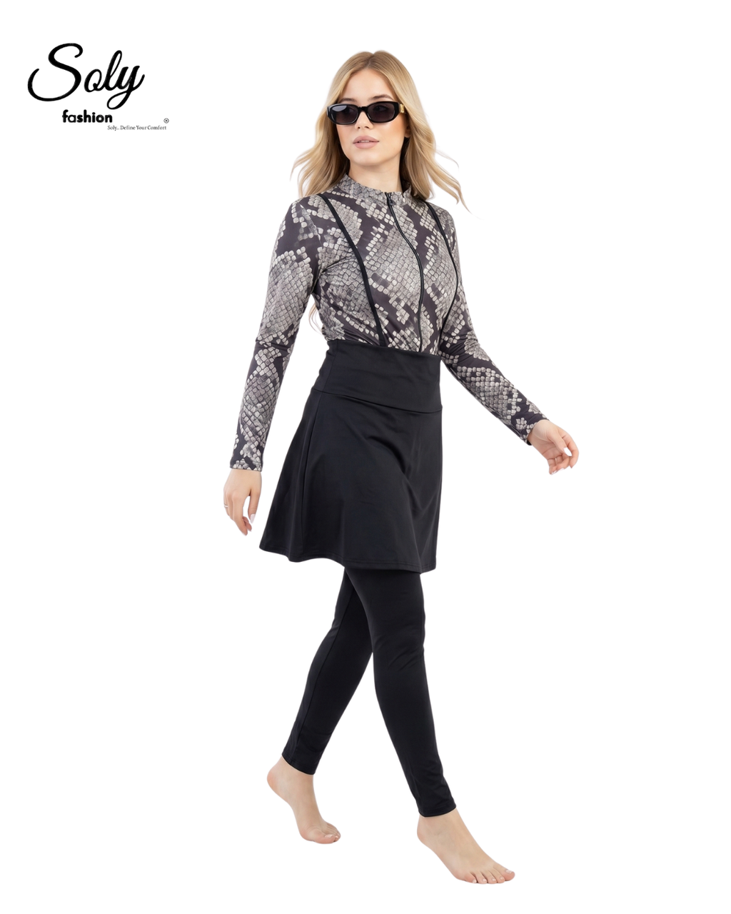 Snakeskin Print Burkini - Modest 4-Piece Swimsuit