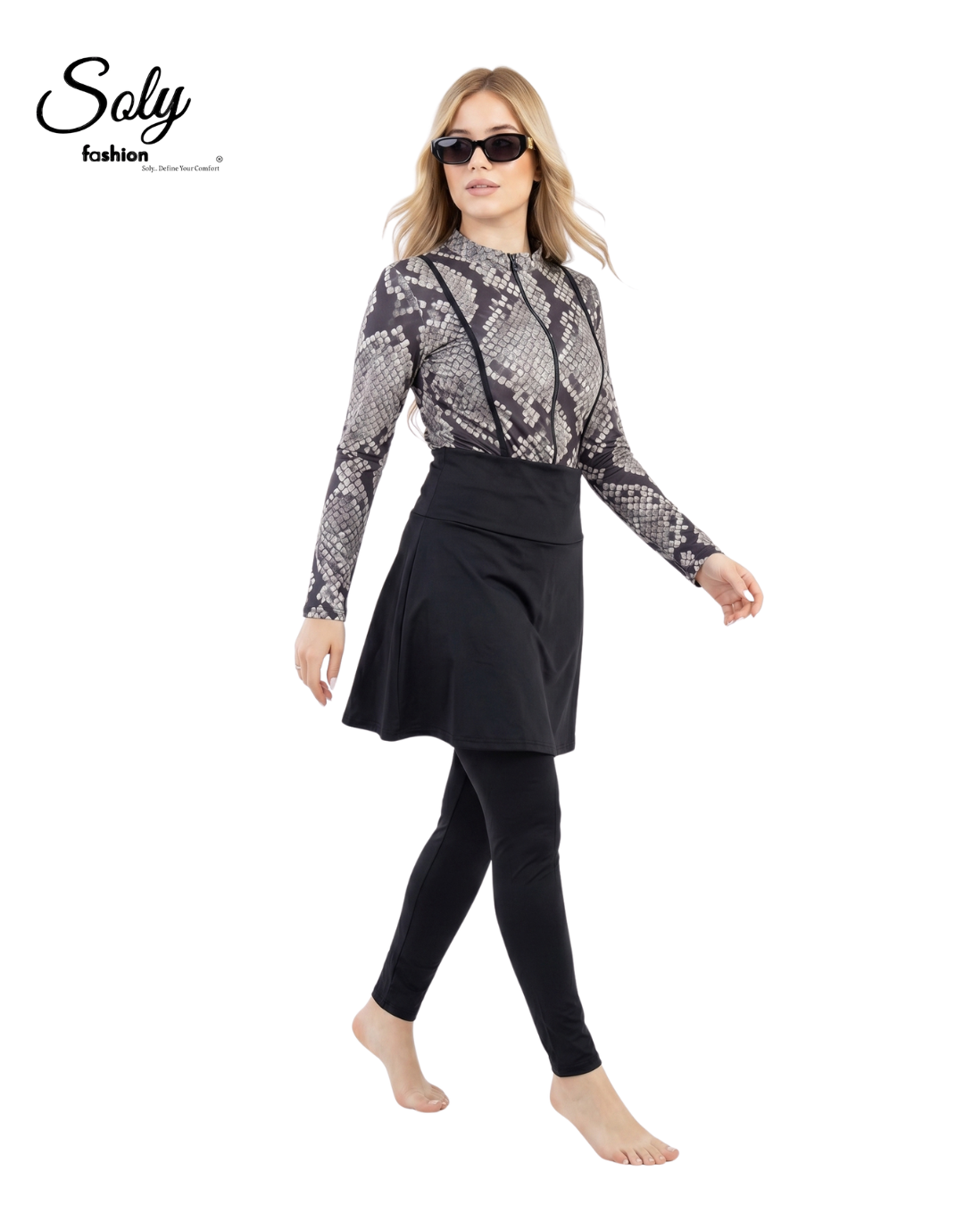 Snakeskin Print Burkini - Modest 4-Piece Swimsuit