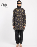 Elegant Yellow Floral 3-Piece Burkini - Long Tunic Modest Swimsuit with Adjustable Ankles