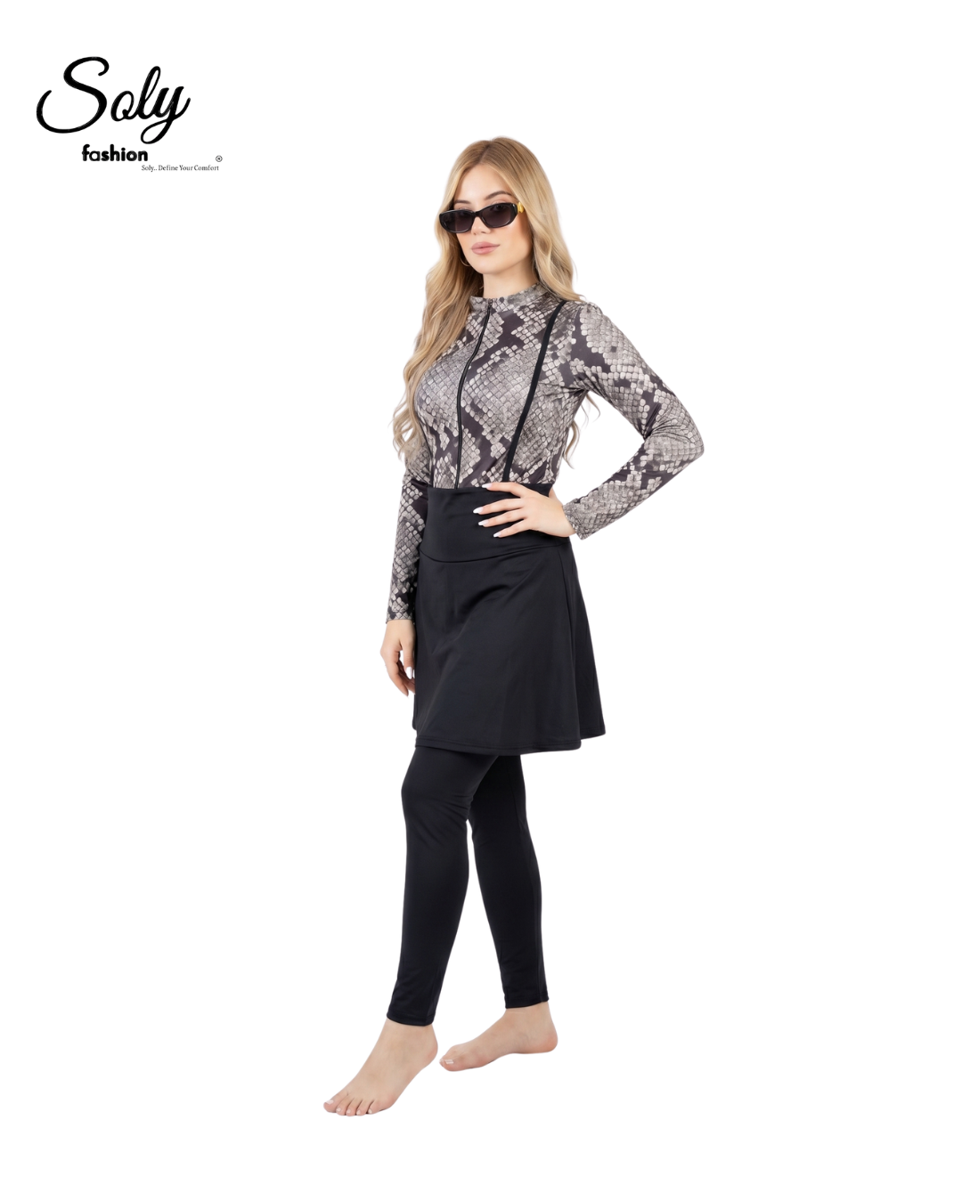 Snakeskin Print Burkini - Modest 4-Piece Swimsuit