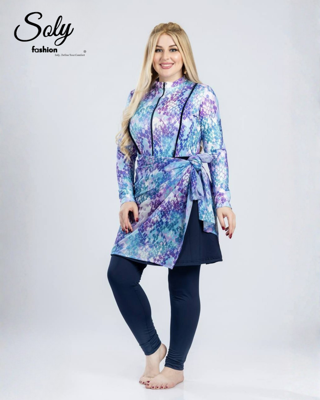 Colorful Snakeskin Print Burkini - 5-Piece Luxury Modest Swimsuit