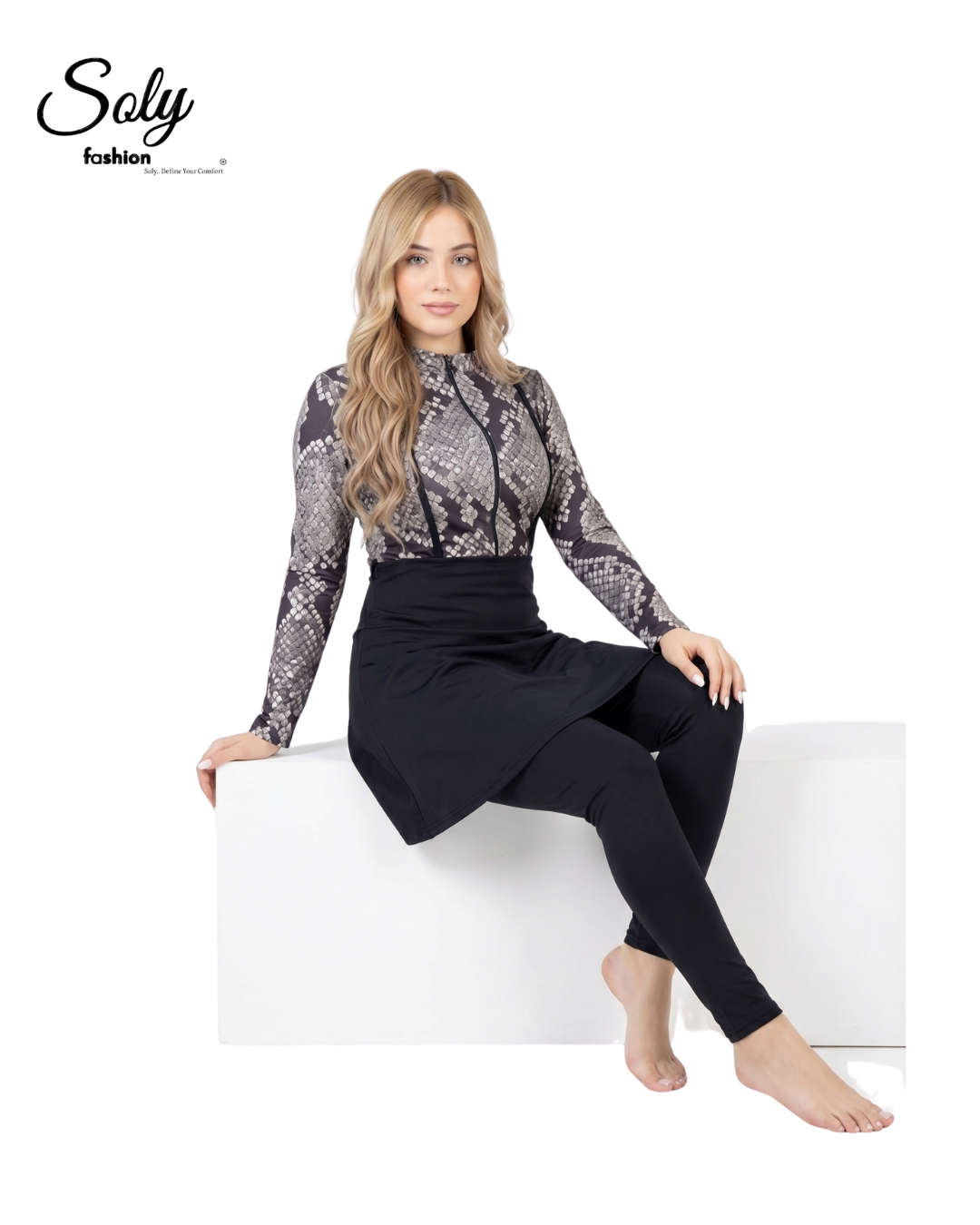 Snakeskin Print Burkini - Modest 4-Piece Swimsuit