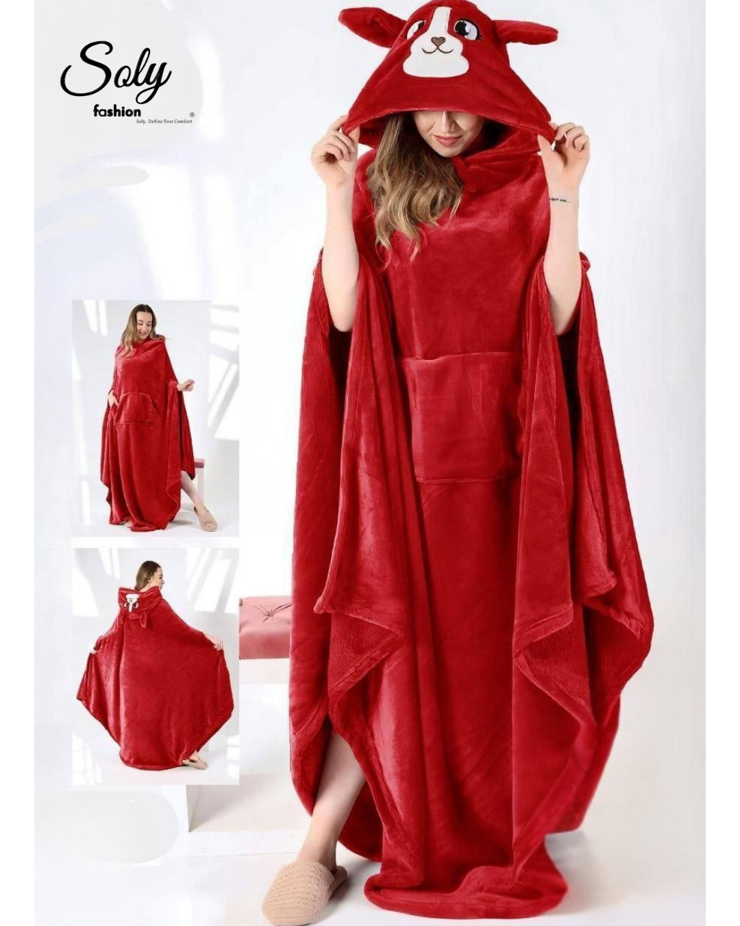 Long Polar & Chenille Blanket Hoodie