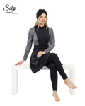 Black Geometric Print Burkini - Modest Swimsuit
