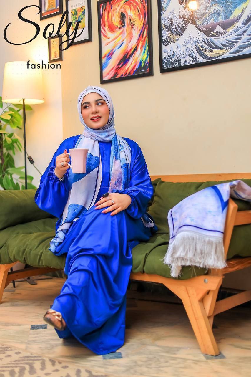 Luxury Women's Satin Abaya & Chiffon Scarf