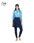 Sky Blue Printed Burkini - 4-Piece Modest Swimwear