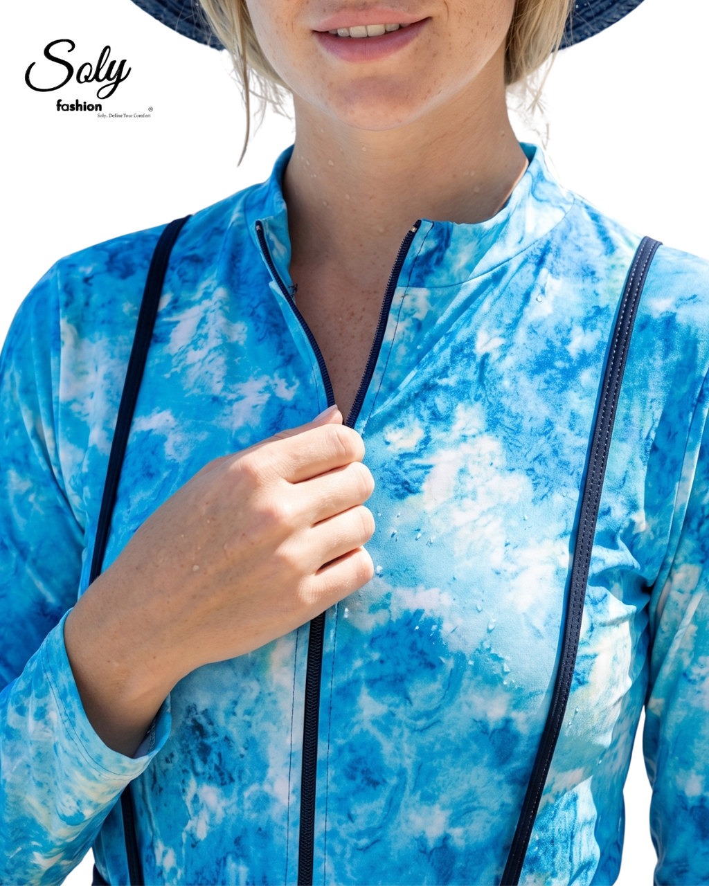 Sky Blue Printed Burkini - 4-Piece Modest Swimwear