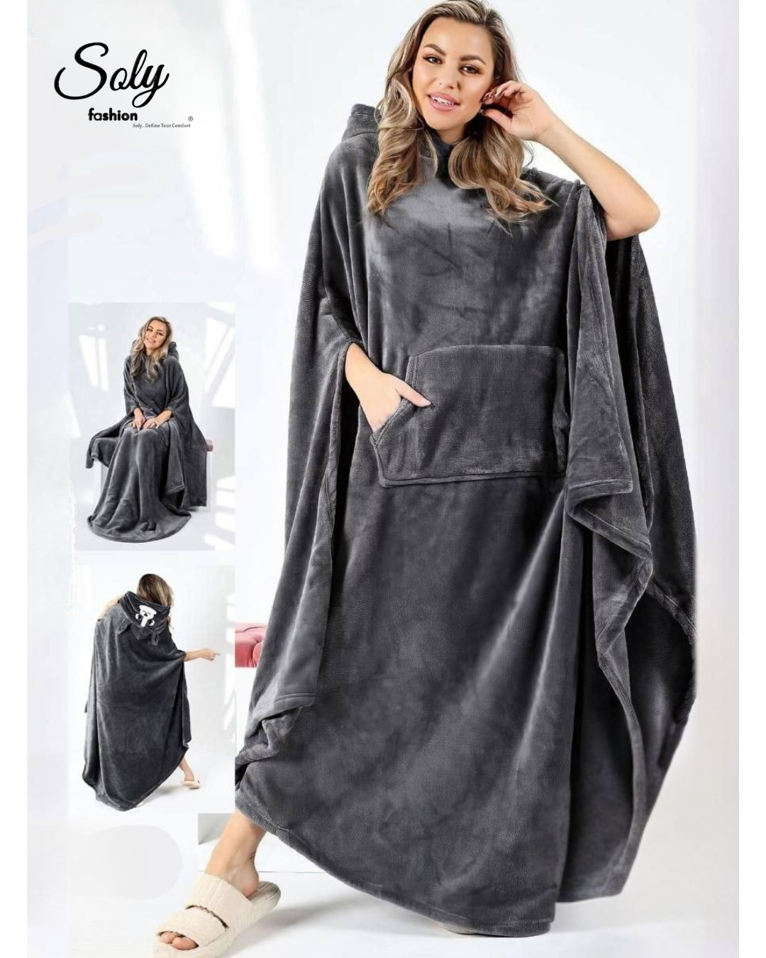 Long Polar & Chenille Blanket Hoodie