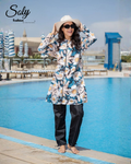 Daisy Floral 3-Piece Burkini - Comfortable Modest Swimsuit with Adjustable Pants