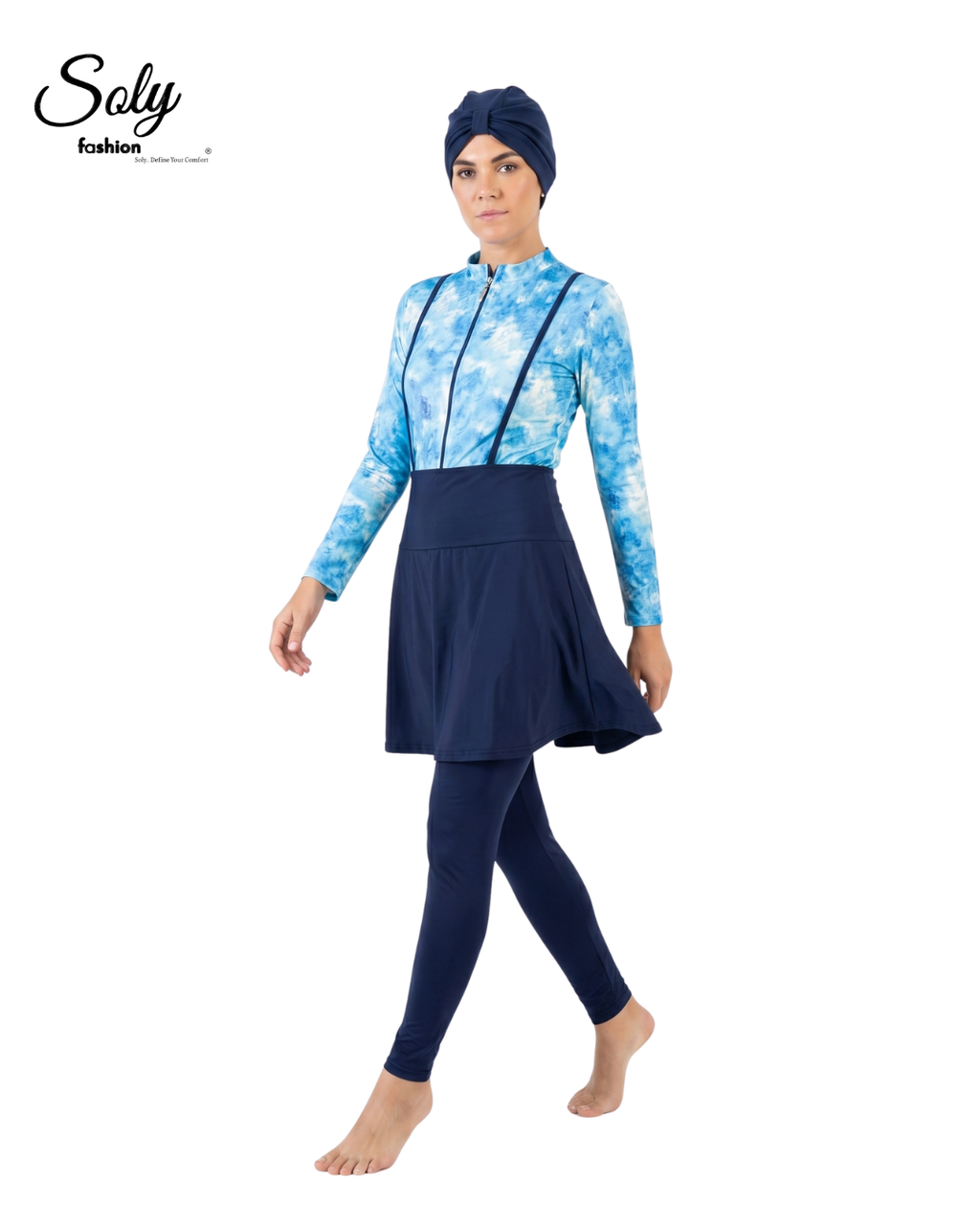 Sky Blue Printed Burkini - 4-Piece Modest Swimwear