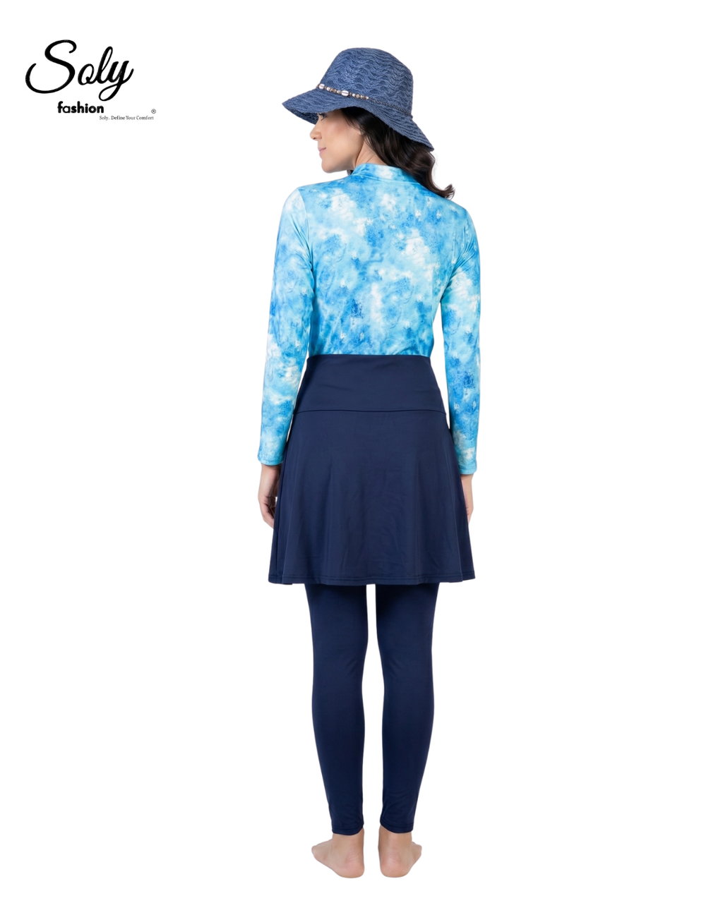 Sky Blue Printed Burkini - 4-Piece Modest Swimwear
