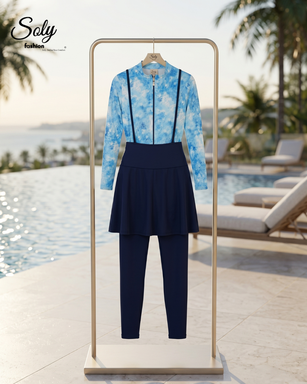 Sky Blue Printed Burkini - 4-Piece Modest Swimwear