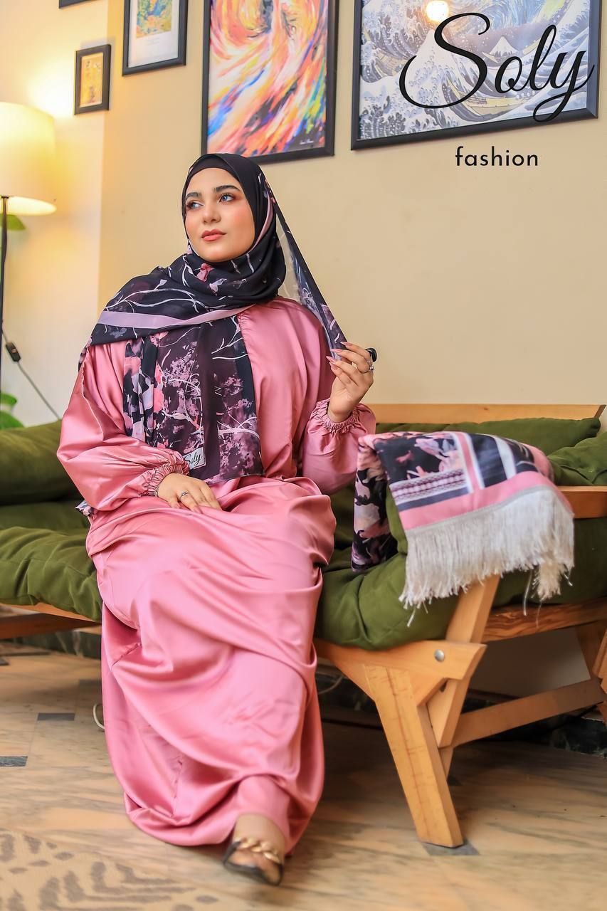 Luxury Women's Satin Abaya & Chiffon Scarf