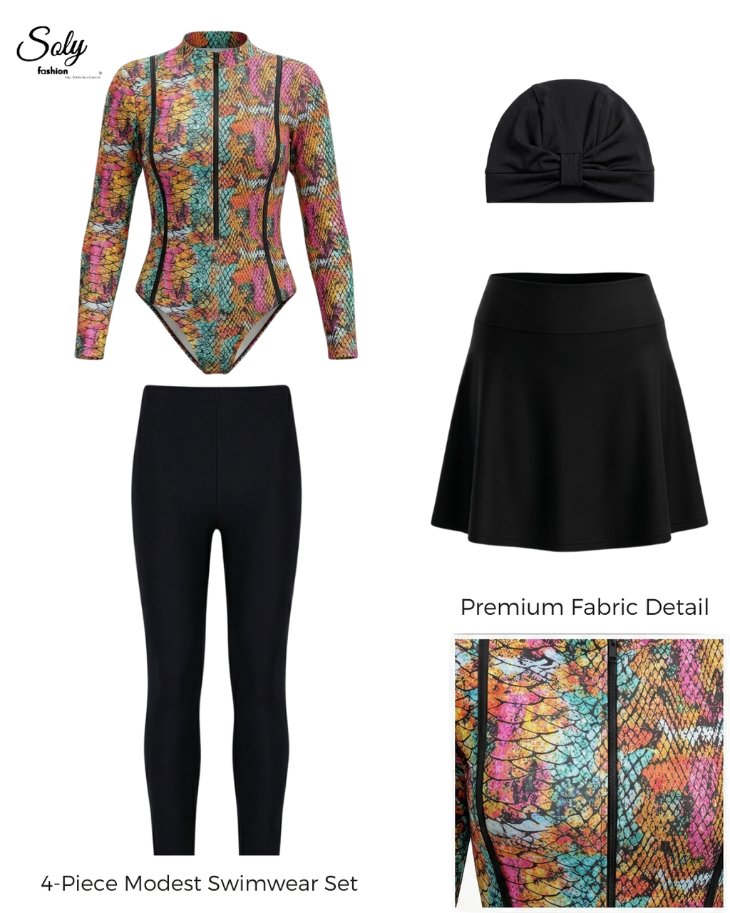 Stained Glass Vibrant Burkini - 4-Piece Modest Swimsuit
