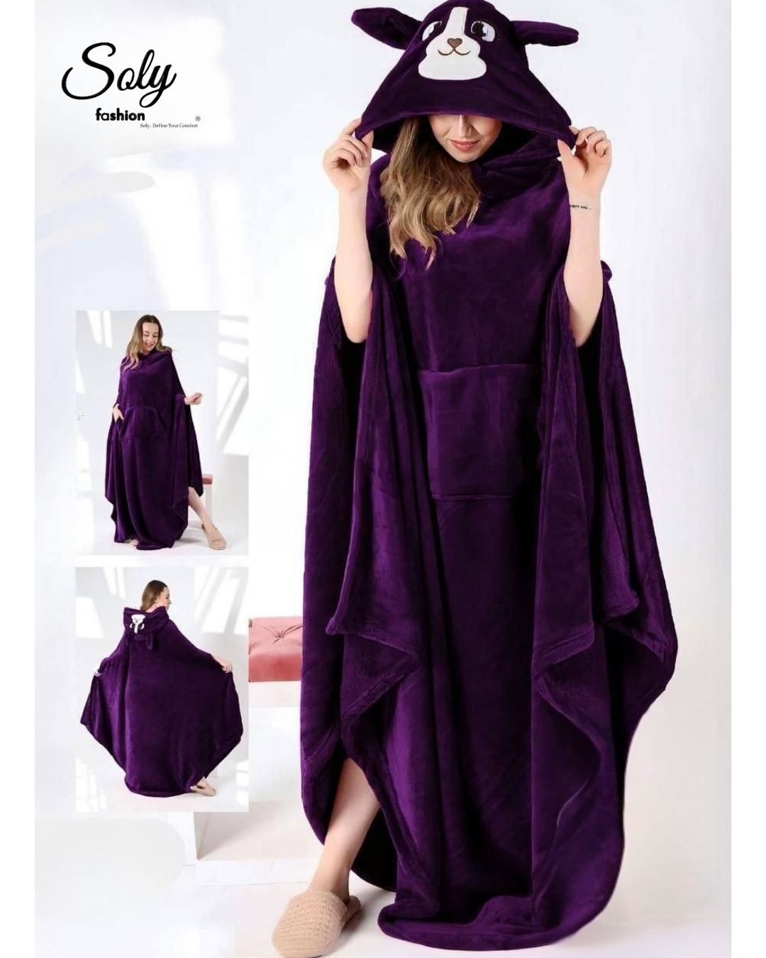 Long Polar & Chenille Blanket Hoodie