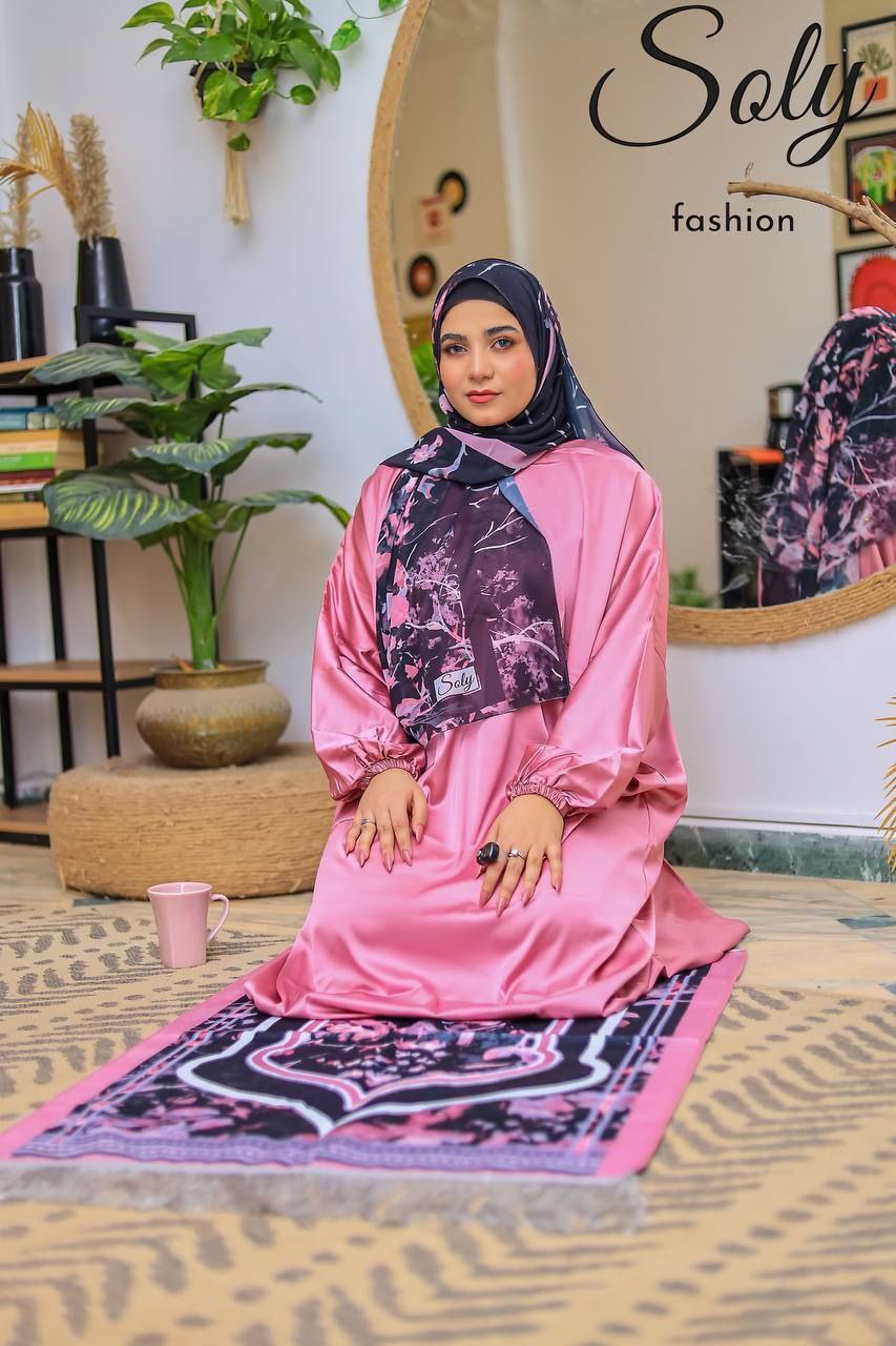 Luxury Women's Satin Abaya & Chiffon Scarf