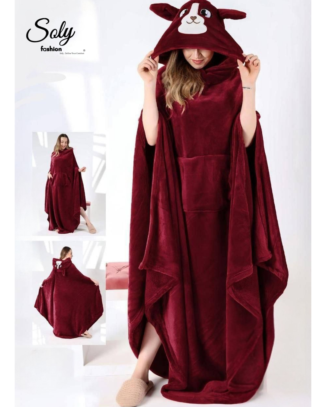 Long Polar & Chenille Blanket Hoodie