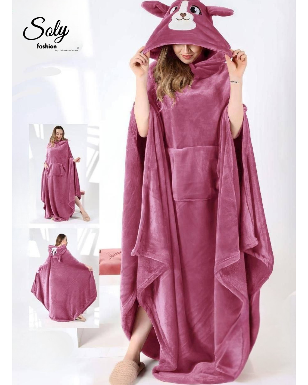 Long Polar & Chenille Blanket Hoodie