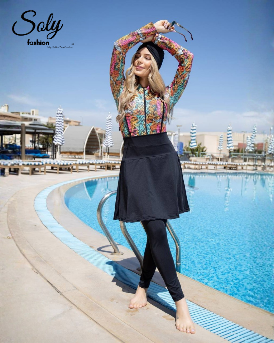 Stained Glass Vibrant Burkini - 4-Piece Modest Swimsuit
