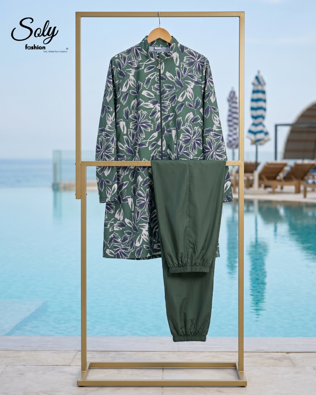 Midnight Daisy 3-Piece Burkini - Long Tunic Modest Swimsuit with Adjustable Leggings