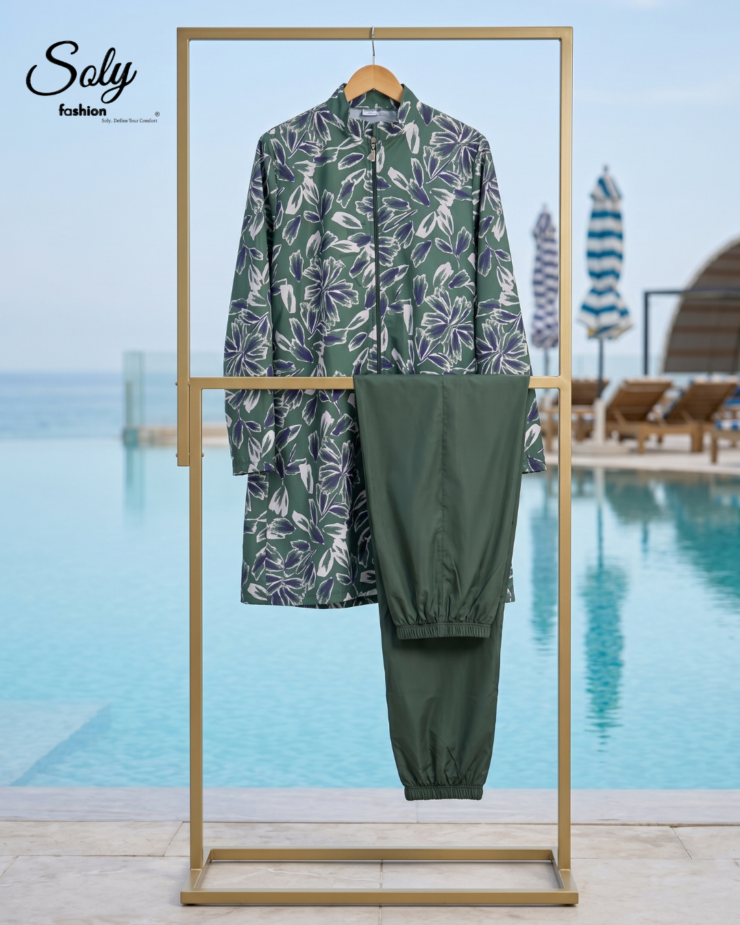 Midnight Daisy 3-Piece Burkini - Long Tunic Modest Swimsuit with Adjustable Leggings
