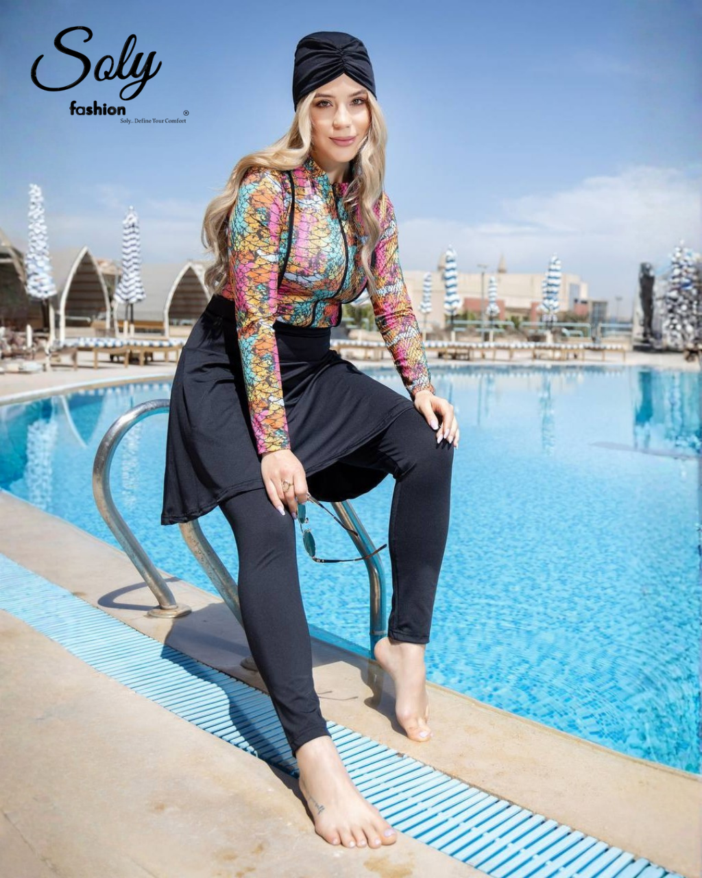 Stained Glass Vibrant Burkini - 4-Piece Modest Swimsuit