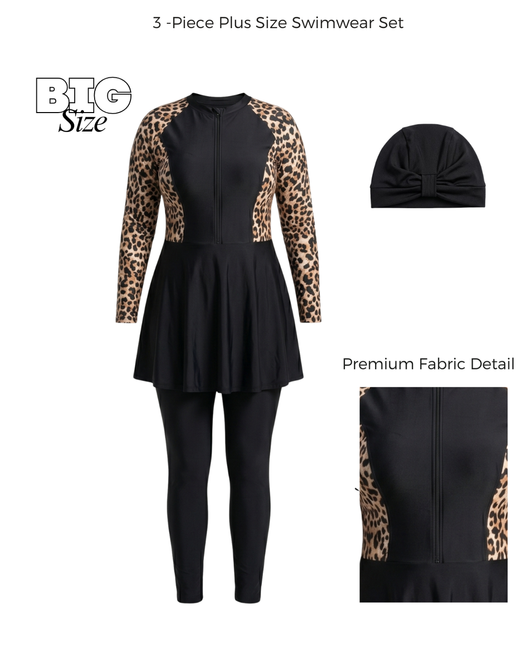 Leopard Curve Burkini Set – 3PC Plus Size