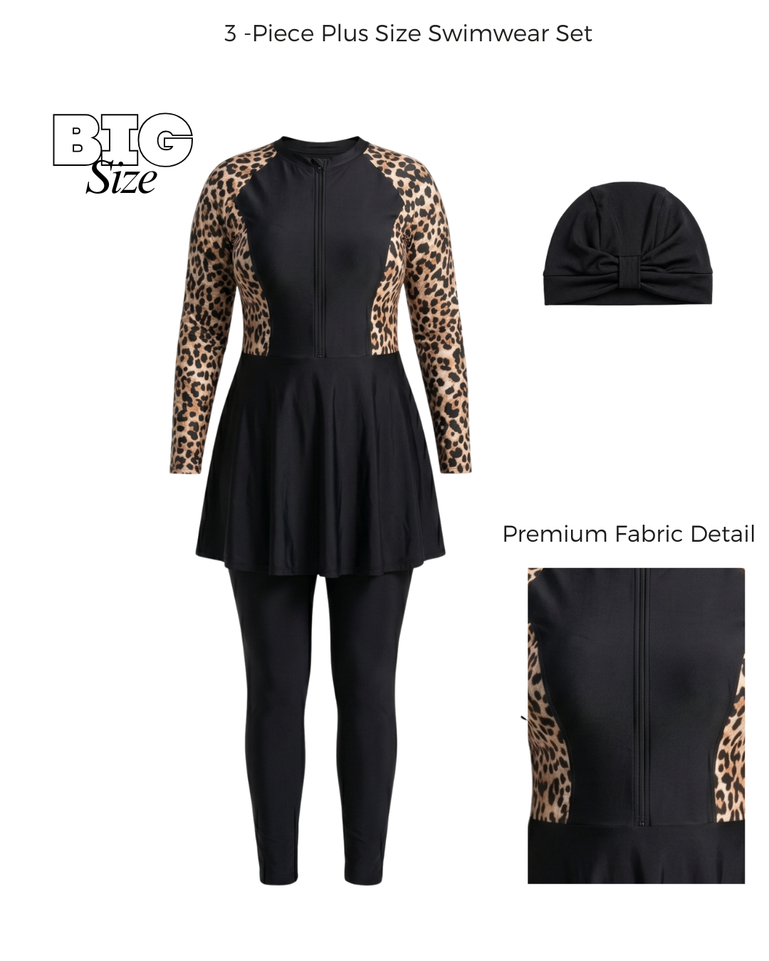 Leopard Curve Burkini Set – 3PC Plus Size