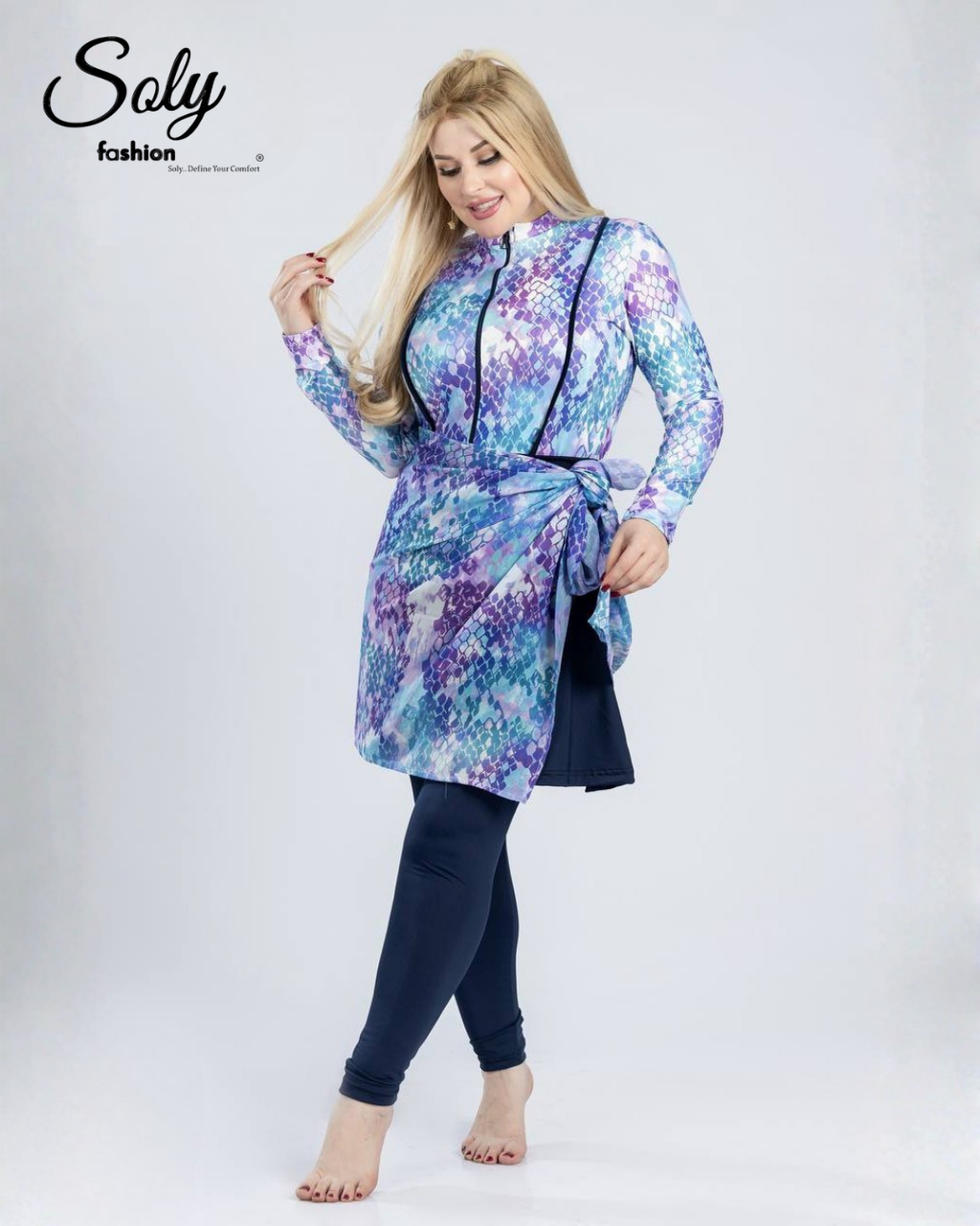 Colorful Snakeskin Print Burkini - 5-Piece Luxury Modest Swimsuit