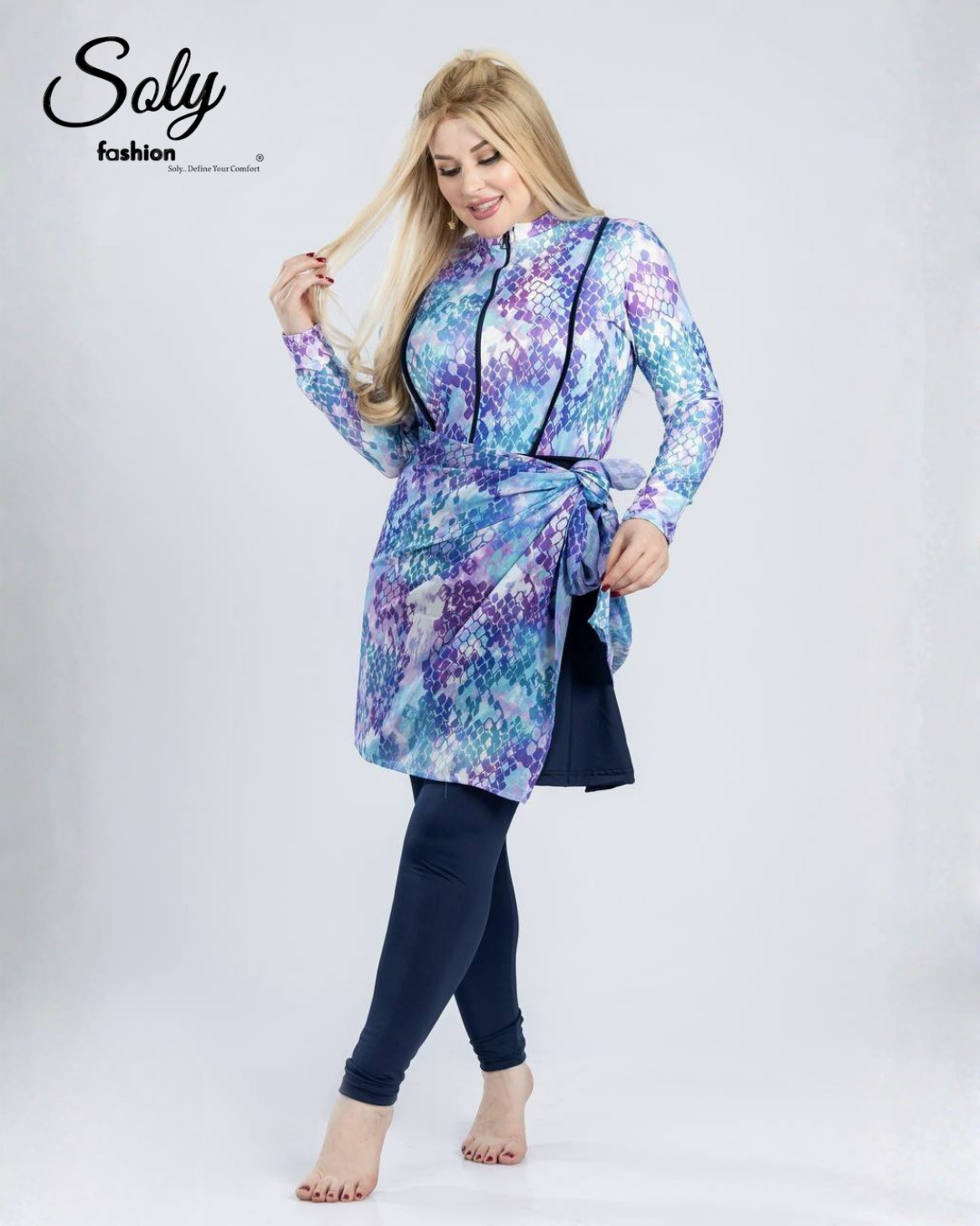 Colorful Snakeskin Print Burkini - 5-Piece Luxury Modest Swimsuit